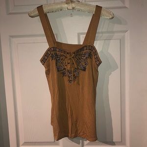 American Eagle Soft & Sexy Tie-Up Tank Top | Beige / Tan w/ Blue & White Flowers